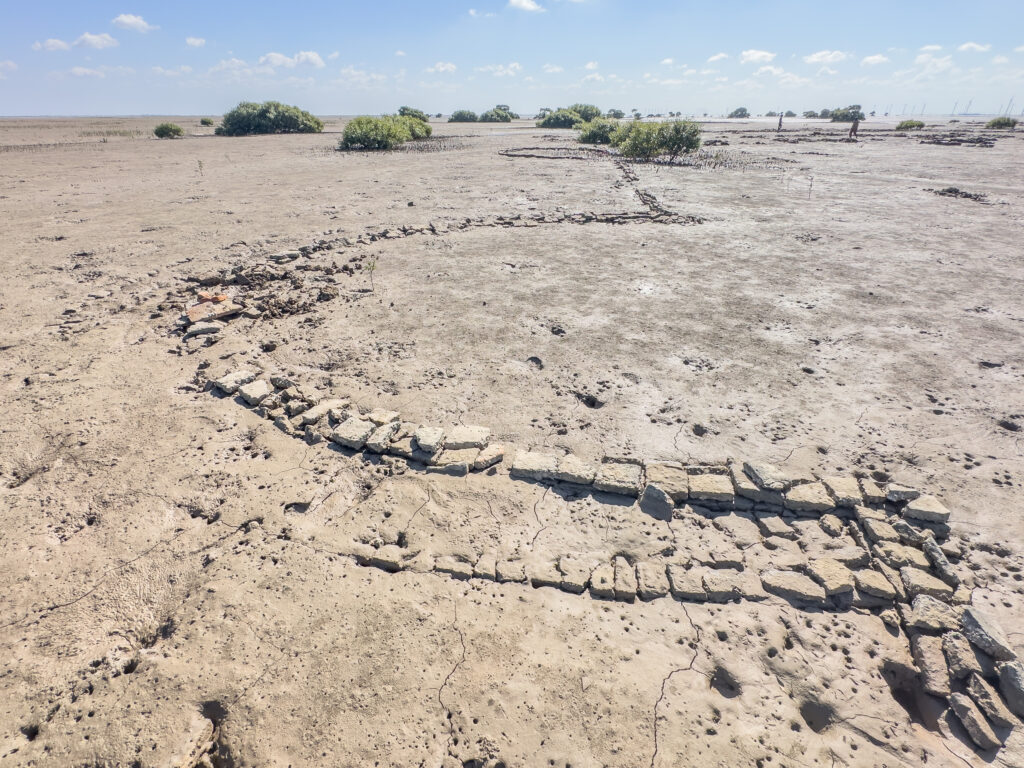 Remains of the partially submerged Jam Jaskar Goth Fort in the Indus Delta- photocredit (MaritimEA)